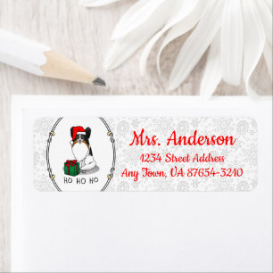 Christmas Santa Hat Papillon (tri-color) Dog Cute Return Address Label
