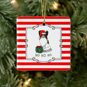 Christmas Santa Hat Papillon (tri-colour) Dog Cute Ceramic Ornament