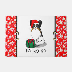 Christmas Santa Hat Papillon (tri-colour) Dog Cute Doormat
