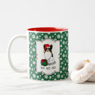 Christmas Santa Hat Papillon (tri-colour) Dog Cute Two-Tone Coffee Mug