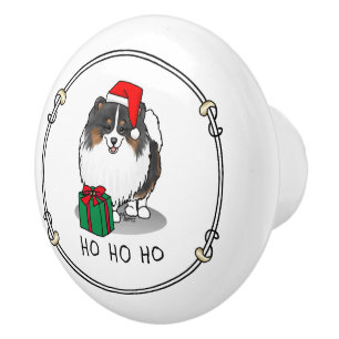 Christmas Santa Hat Pomeranian (tri-colour) Cute Ceramic Knob
