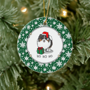 Christmas Santa Hat Pomeranian (tri-colour) Cute Ceramic Ornament