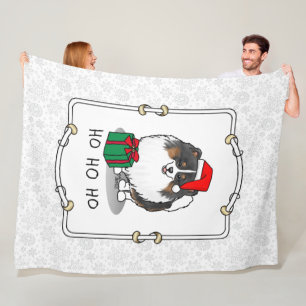 Christmas Santa Hat Pomeranian (tri-colour) Cute Fleece Blanket