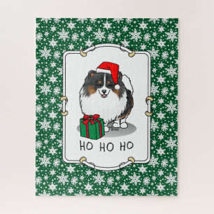 Christmas Santa Hat Pomeranian (tri-colour) Cute Jigsaw Puzzle