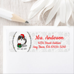 Christmas Santa Hat Pomeranian (tri-colour) Cute Return Address Label