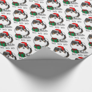 Christmas Santa Hat Pomeranian (tri-colour) Cute Wrapping Paper