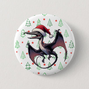 Christmas Santa hat pterodactyl 6 Cm Round Badge