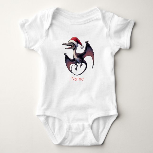 Christmas Santa hat pterodactyl  Baby Bodysuit (Front)