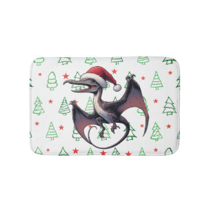 Christmas Santa hat pterodactyl Bath Mat