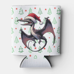 Christmas Santa hat pterodactyl Can Cooler