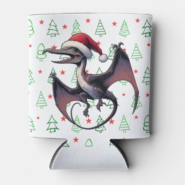 Christmas Santa hat pterodactyl  Can Cooler (Front)