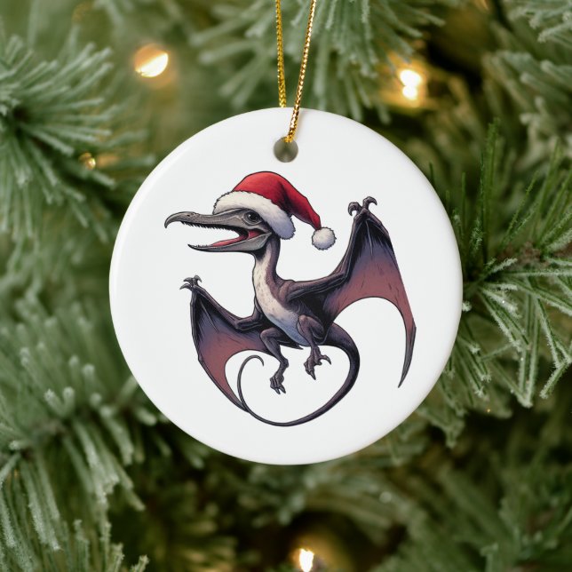 Christmas Santa hat pterodactyl  Ceramic Ornament (Tree)