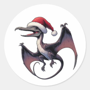 Christmas Santa hat pterodactyl Classic Round Sticker