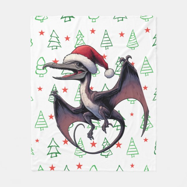 Christmas Santa hat pterodactyl  Fleece Blanket (Front)