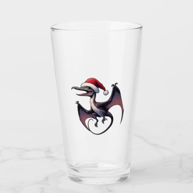 Christmas Santa hat pterodactyl  Glass (Front)
