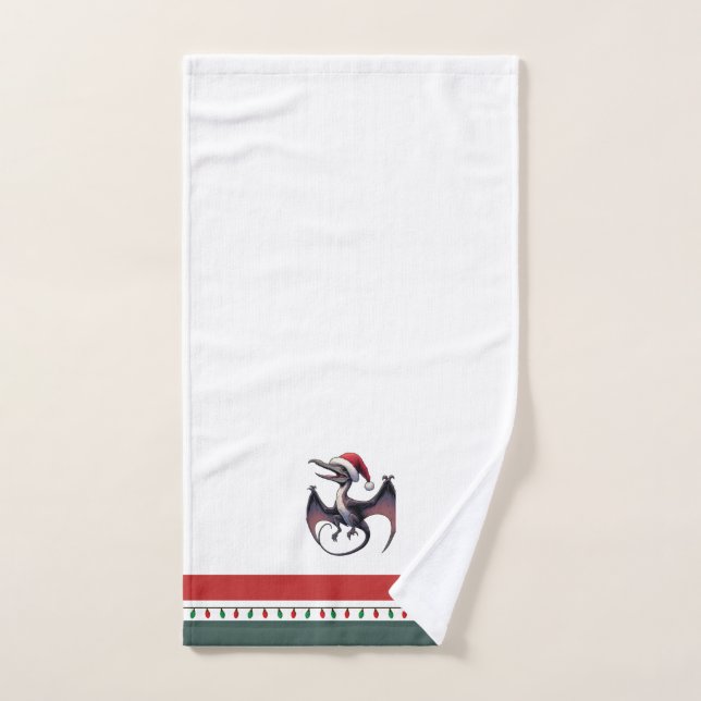 Christmas Santa hat pterodactyl  Hand Towel (Hand Towel)