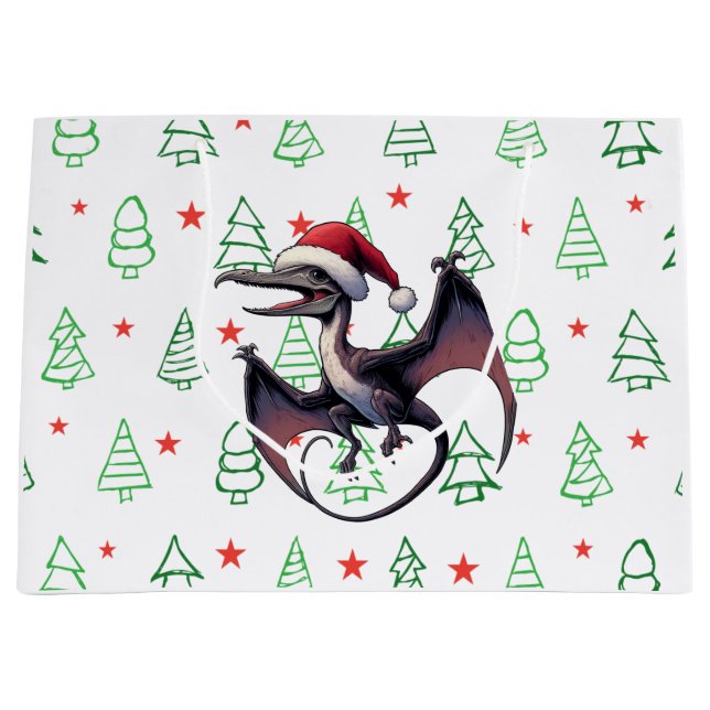 Christmas Santa hat pterodactyl  Large Gift Bag (Front)