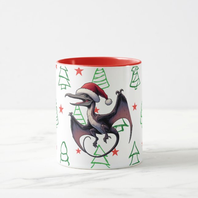 Christmas Santa hat pterodactyl  Mug (Center)