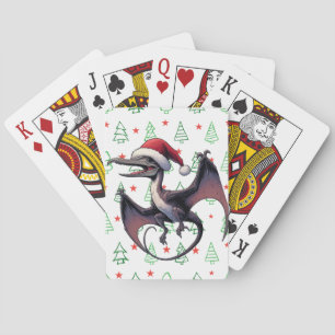 Christmas Santa hat pterodactyl Playing Cards