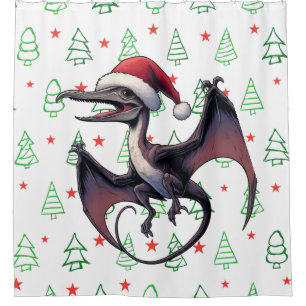 Christmas Santa hat pterodactyl  Shower Curtain