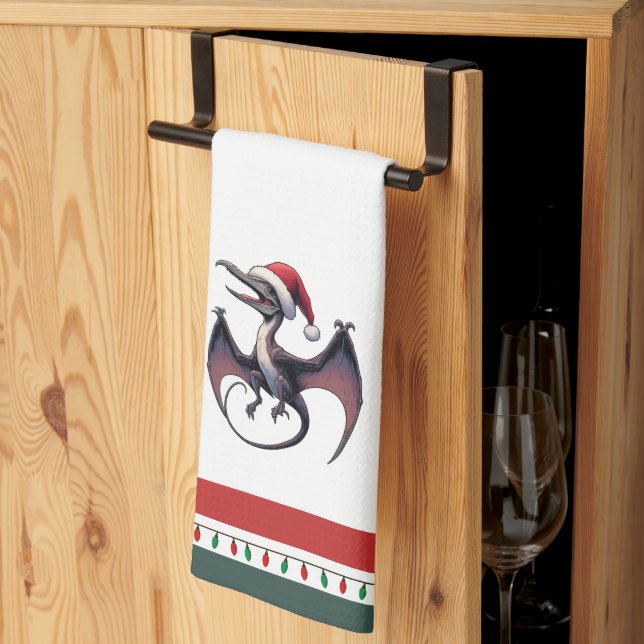 Christmas Santa hat pterodactyl  Tea Towel (Thirds Fold)