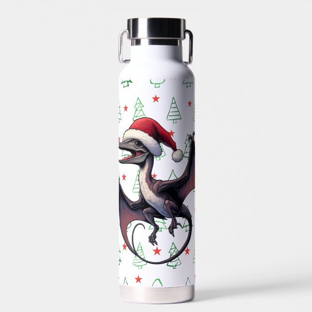 Christmas Santa hat pterodactyl  Water Bottle (Front)