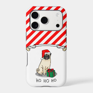 Christmas Santa Hat Pug Dog (light fawn) Cute