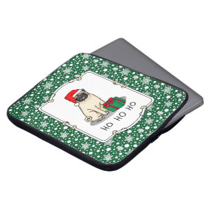 Christmas Santa Hat Pug Dog (light fawn) Cute Laptop Sleeve