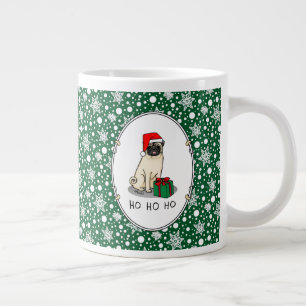 Christmas Santa Hat Pug Dog (light fawn) Cute Large Coffee Mug