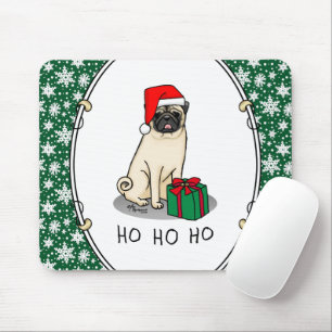 Christmas Santa Hat Pug Dog (light fawn) Cute Mouse Pad