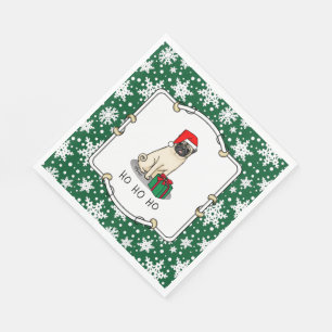 Christmas Santa Hat Pug Dog (light fawn) Cute Napkin