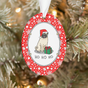 Christmas Santa Hat Pug Dog (light fawn) Cute Ornament