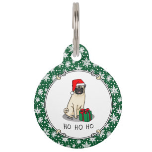 Christmas Santa Hat Pug Dog (light fawn) Cute Pet Tag
