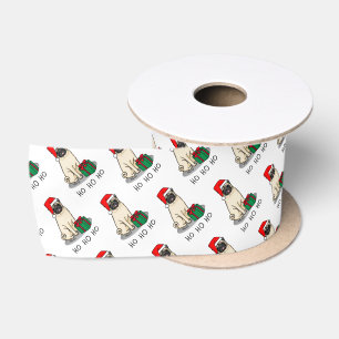Christmas Santa Hat Pug Dog (light fawn) Cute Satin Ribbon