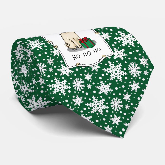 Christmas Santa Hat Pug Dog (light fawn) Cute Tie (Rolled)