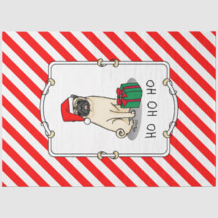 Christmas Santa Hat Pug Dog (light fawn) Cute Tissue Paper