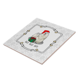 Christmas Santa Hat Puli Dog (white) Cute Funny Ceramic Tile