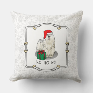 Christmas Santa Hat Puli Dog (white) Cute Funny Cushion