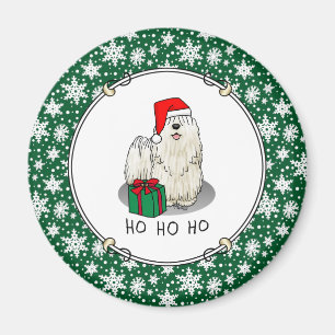 Christmas Santa Hat Puli Dog (white) Cute Funny Magnet