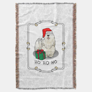 Christmas Santa Hat Puli Dog (white) Cute Funny Throw Blanket