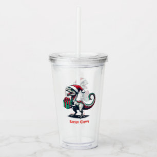 Christmas Santa hat raptor  Acrylic Tumbler