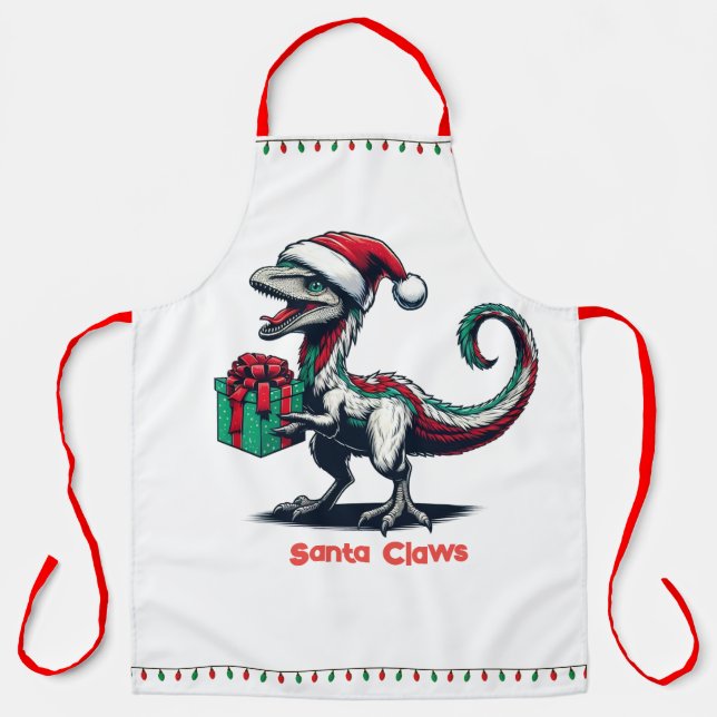 Christmas Santa hat raptor  Apron (Front)