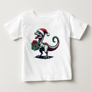 Christmas Santa hat raptor  Baby T-Shirt