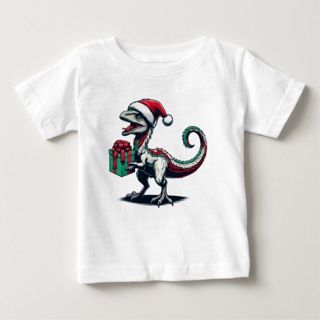 Christmas Santa hat raptor  Baby T-Shirt (Front)
