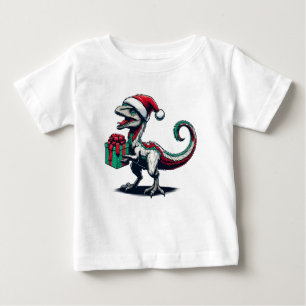 Christmas Santa hat raptor Baby T-Shirt