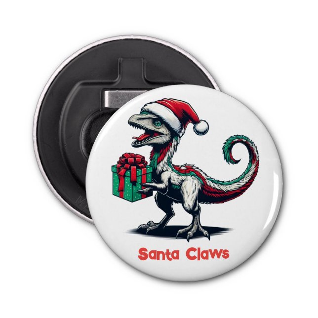 Christmas Santa hat raptor  Bottle Opener (Front)