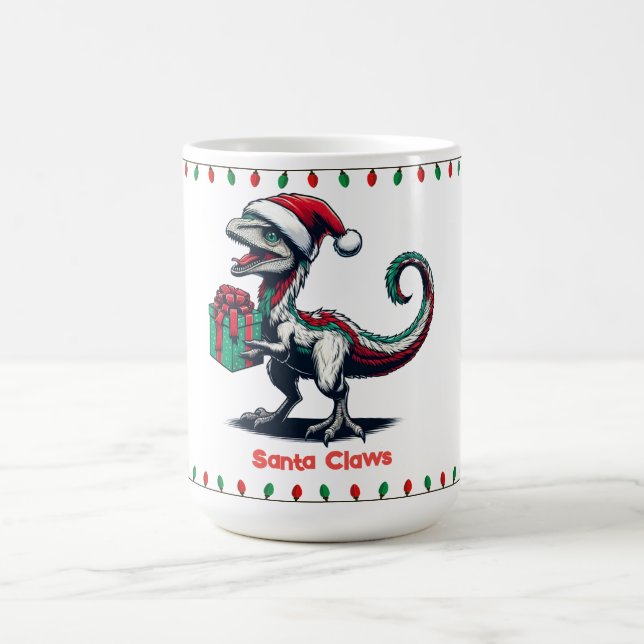 Christmas Santa hat raptor  Coffee Mug (Center)