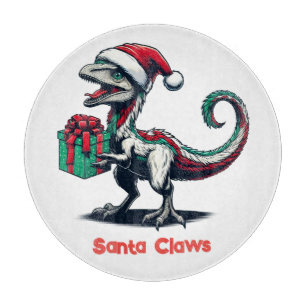 Christmas Santa hat raptor  Cutting Board