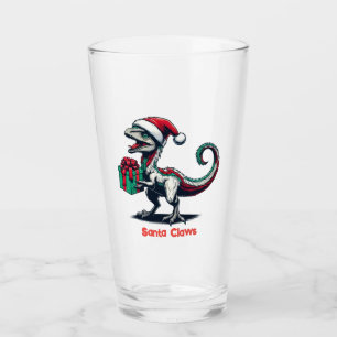 Christmas Santa hat raptor Glass