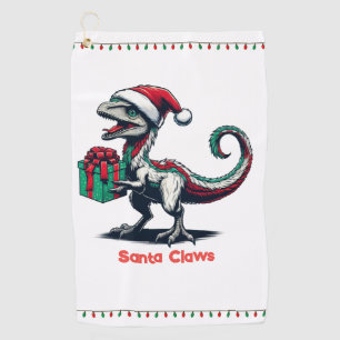 Christmas Santa hat raptor  Golf Towel